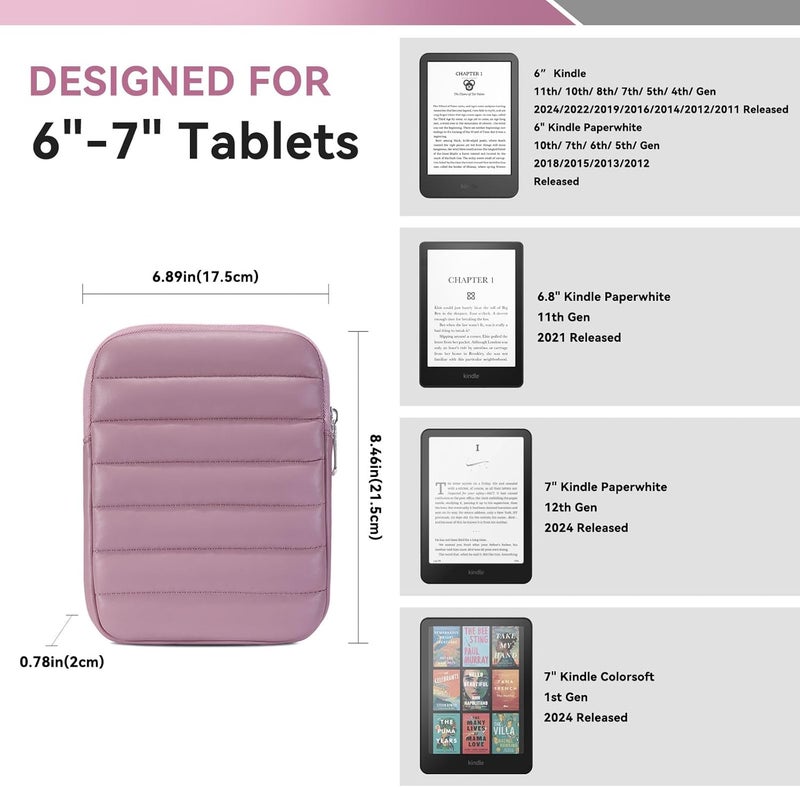 Clezolraa 6-7 Inch Puffy Sleeve Case for 7" Kindle Paperwhite 12th Gen/Colorsoft 2024, 6.8" Kindle Paperwhite 11th Gen, 6" Kindle 11th Gen 2024/2022, Oasis, Protective Pouch Bag, Purple - Image 2